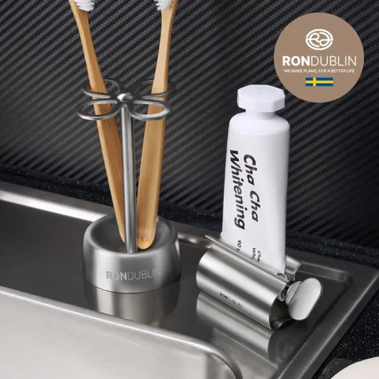 론더블린 스테인레스 치약 디스펜서 칫솔 홀더 골라담기