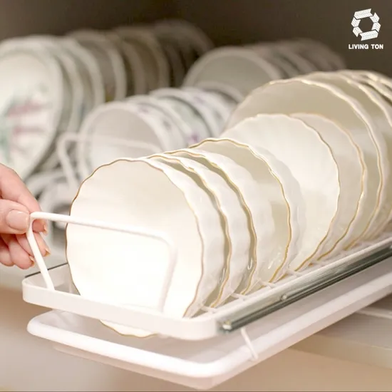 리빙톤 슬라이딩 레일선반 싱크대 하부장정리 접시형 그릇형