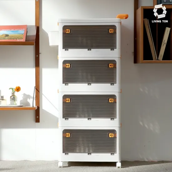 리빙톤 트롤리 수납장 4단세트 이동식 폴딩 리빙박스