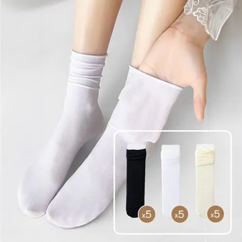 여성 무압박 골지 시스루 양말 15켤레 블랙 5개 화이트 5개 연노랑 5개