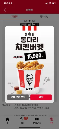 통다리 치킨버켓 15,900원