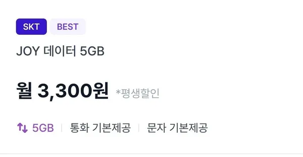 SKT망 5GB 통화문자무제한