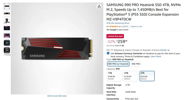SAMSUNG 990 PRO Heatsink SSD 4TB NVMe M.2