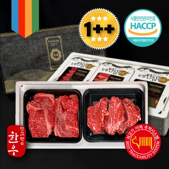 명품한우 1++ 선물세트 농협 소고기 구이용 냉장 500g (등심300g+살치살200g) (89,000원/무배)