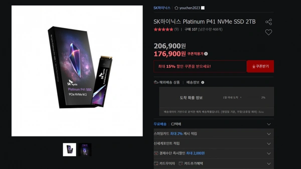 SK하이닉스 Platinum P41 NVMe SSD 2TB (174,900원/무료)