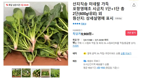 시금치 1+1 2단 (무배/9900원)