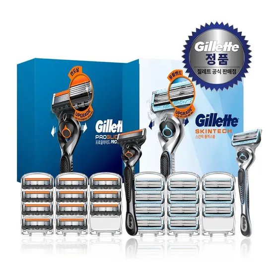 질레트 프로글라이드/스킨텍 메뉴얼 면도기 핸들 1 + 면도날 12 (33,690원 / 무료)
