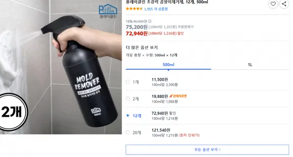 플레이클린 초강력 곰팡이제거제 12개 500ml
