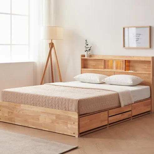 우아미가구 모노 헤이디 LED 원목 수납 침대