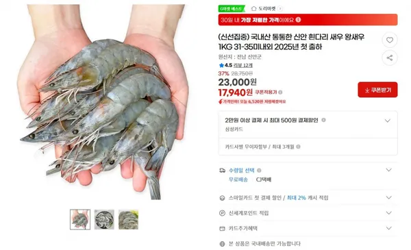 신안 흰다리 새우 왕새우 1KG 31-35미내외