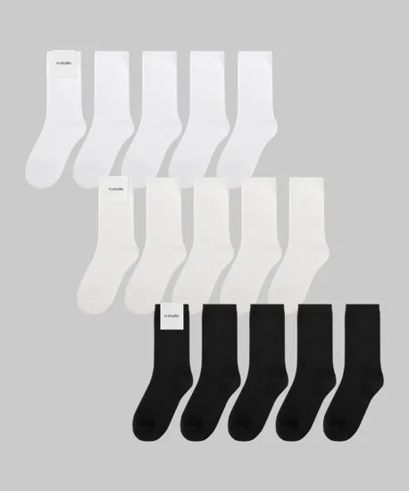 코시모 미들 삭스 블랙 화이트 코튼화이트 10팩