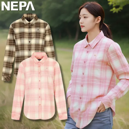 네파 셔츠 긴팔 남방 체크무늬 여성 간절기 기모 보온 55600