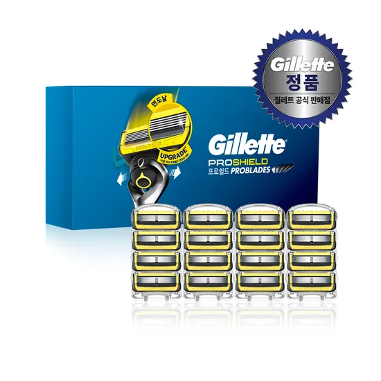 질레트 프로쉴드 옐로우 스킨텍 면도날 16개입 여행 기프트패키지 3종