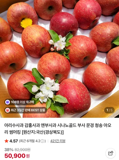 아리수사과 감홍사과 엔부사과 시나노골드 부사 문경 청송 아오리 썸머킹