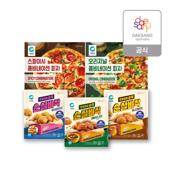 청정원 콤비네이션피자 2종 스파이시 오리지널 3판 청정원 순살치킨 3종 택 2팩