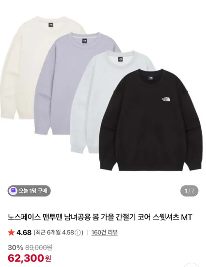 노스페이스 코어 스웻셔츠 MT