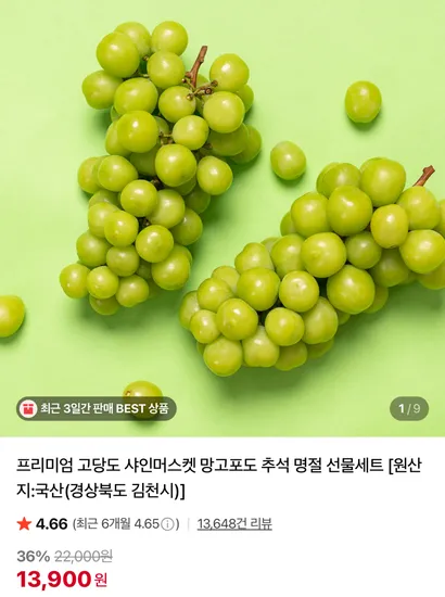 샤인머스켓 망고포도 선물세트 13900