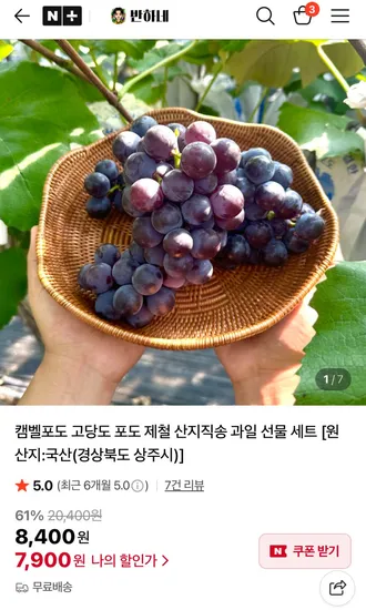 국내산 캠벨 포도 1kg