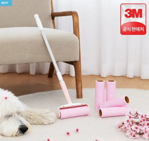 3M 스카치브라이트 돌돌이 테이프클리너 롤크리너 대형 클린컷 체리블라썸 롱핸들 밀대 세트 롱핸들 1개 리필 5입