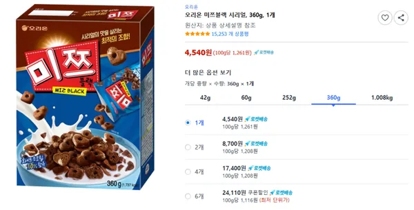 오리온 미쯔블랙 시리얼 360g 1개