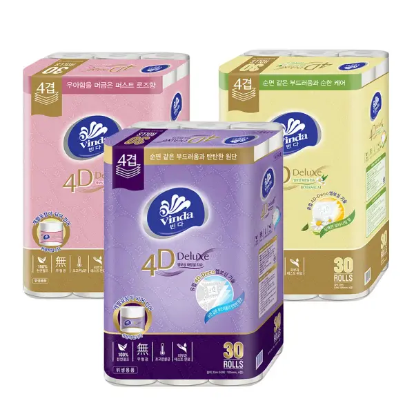 4D 디럭스 엠보싱 4겹 천연펄프 롤화장지 30롤 2팩