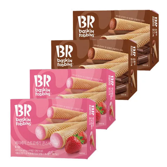 배스킨라빈스 콘스낵 초콜릿무스 베리베리 스트로베리 54g 4개