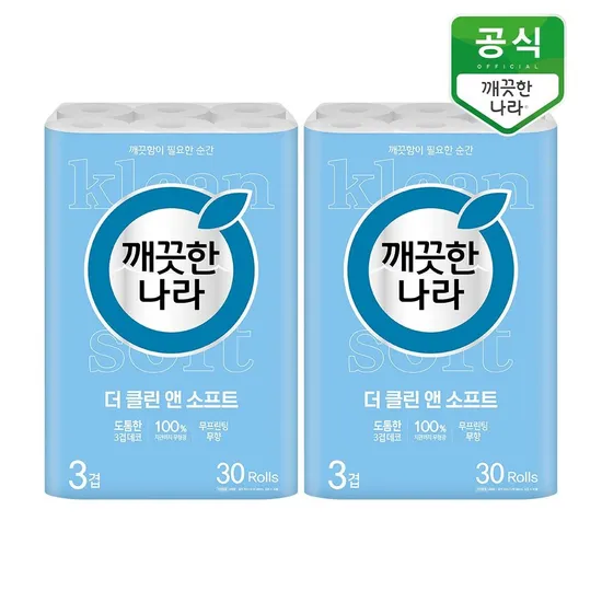 깨끗한나라 더 클린앤소프트 3겹 화장지 30m 60롤
