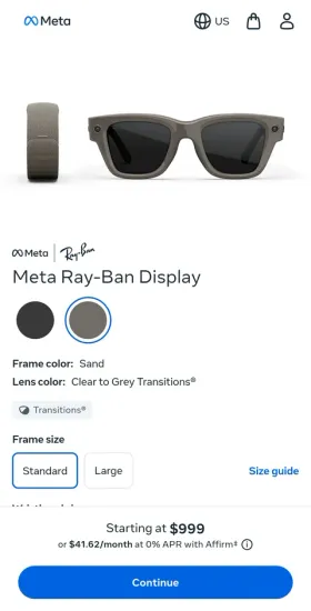 메타 레이밴 디스플레이 도수렌즈버전 999불