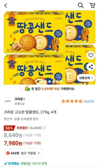 크라운 고소한 땅콩샌드 279g 4개
