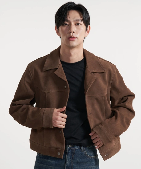 커넥트킨록 리얼 레더 카우 스웨이드 트러커 자켓 (브라운)