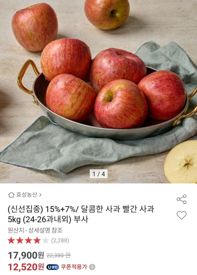 달콤한 빨간 사과 부사 5kg