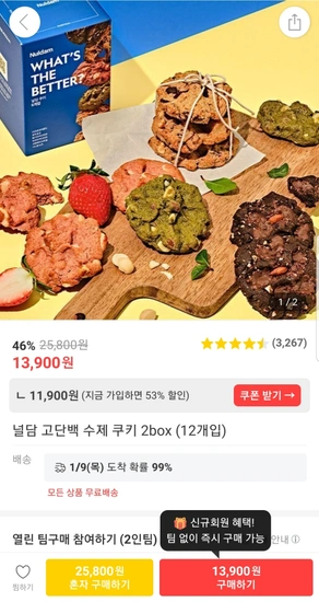 널담 고단백 수제 쿠키 2박스 12개입