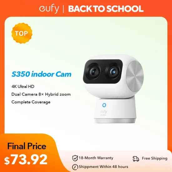 eufy 보안 실내 캠 S350 듀얼 카메라 4K 8MP 베이비 보안 카메라 8×줌 360도
