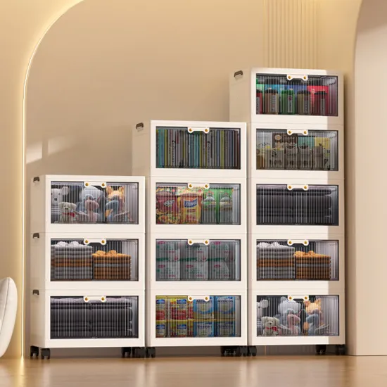 투명 오픈형 폴딩 리빙 박스 중형 1단 44L