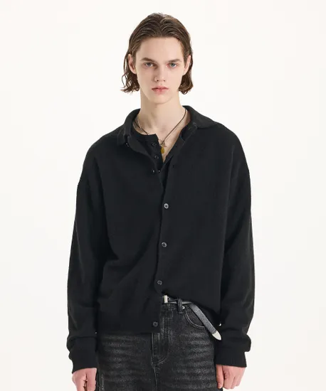 베어 칼라 니트 가디건 블랙