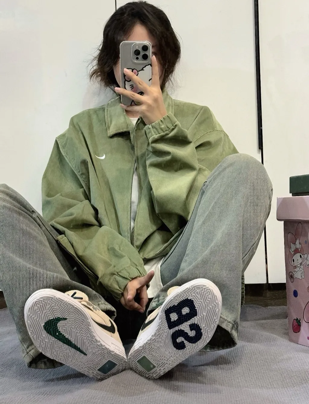 나이키 라이프 해링턴 자켓 오일그린, 브라운 남싸