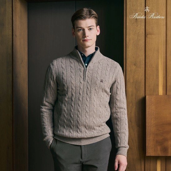 브룩스브라더스 울 케이블 하프집업 + 플란넬셔츠