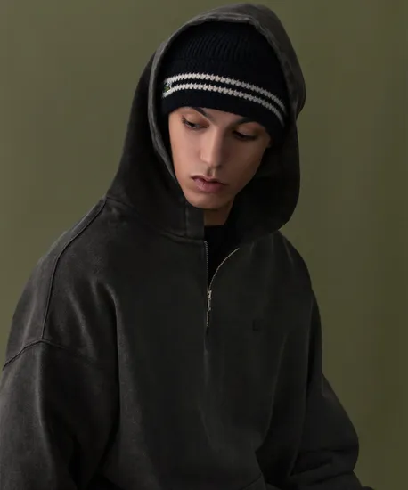 라코스테 가먼트 워싱 하프 집업 후드티