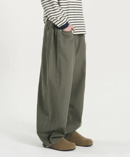 토피 사이드 턱 스냅 코튼 와이드 팬츠