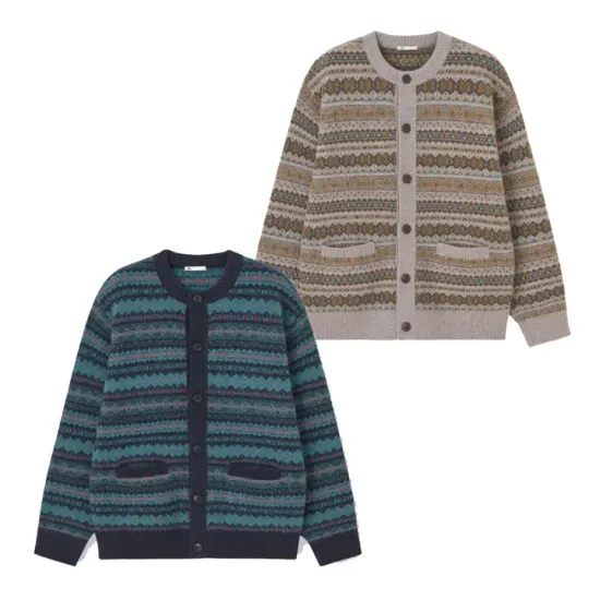 GU 페어 아일 니트 크루넥 가디건 3.7