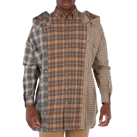 버버리 Camel Check Cotton Flannel Reconstructed Shirt xs size
