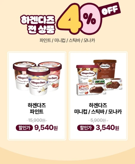 하겐다즈 파인트( IBK기업은행 나라사랑카드,우주패스 CU할인 필수)