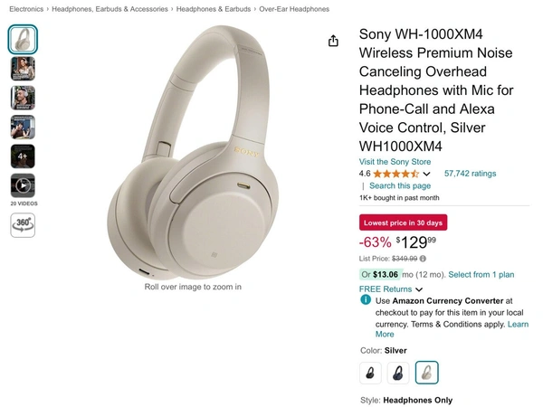 소니 WH-1000XM4 노이즈캔슬링 헤드폰