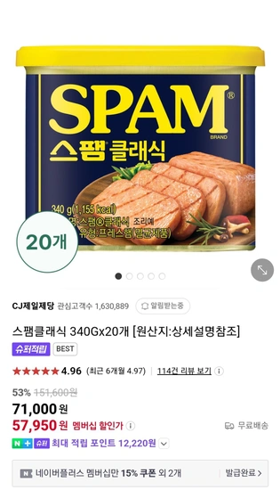 스팸 클래식 340g x 20개