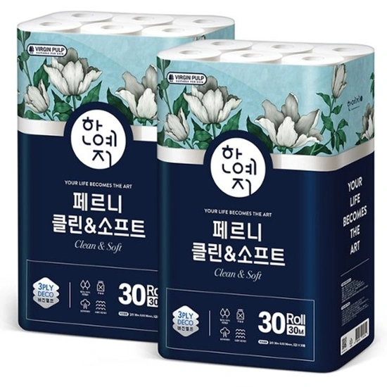 한예지 천연펄프 화장지 3겹 30m x2팩