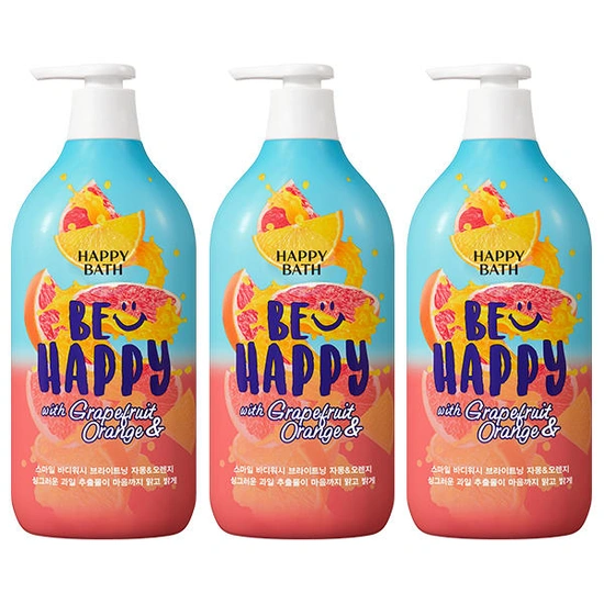 해피바스 스마일 바디워시 자몽오렌지 900g 3개