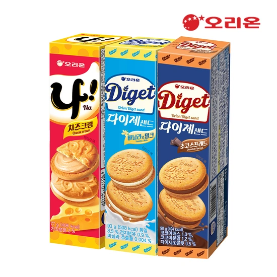 오리온 다이제샌드 바닐라밀크 5개+초코스프레드 5개+나샌드 5개