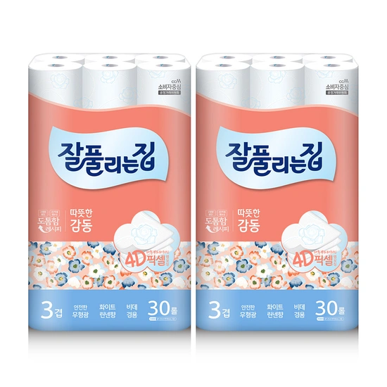 잘풀리는집 화장지 따뜻한 감동 25m x 30롤 x 2팩