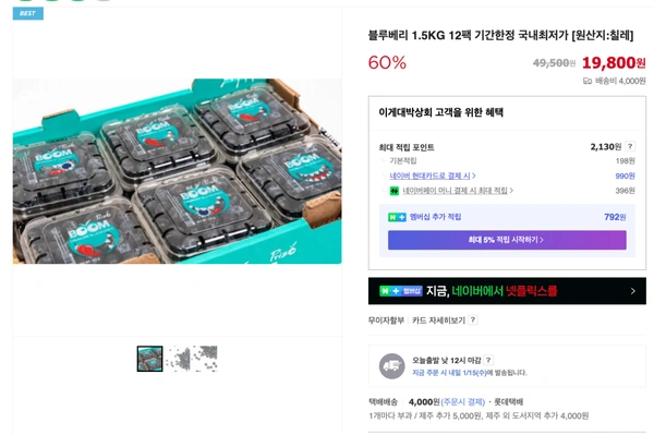 블루베리 125gX12팩 총 1.5kg