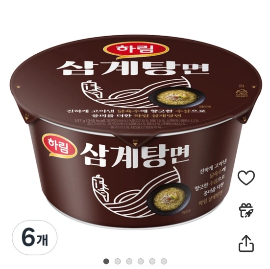하림 삼계탕면 컵 107g, 6개
